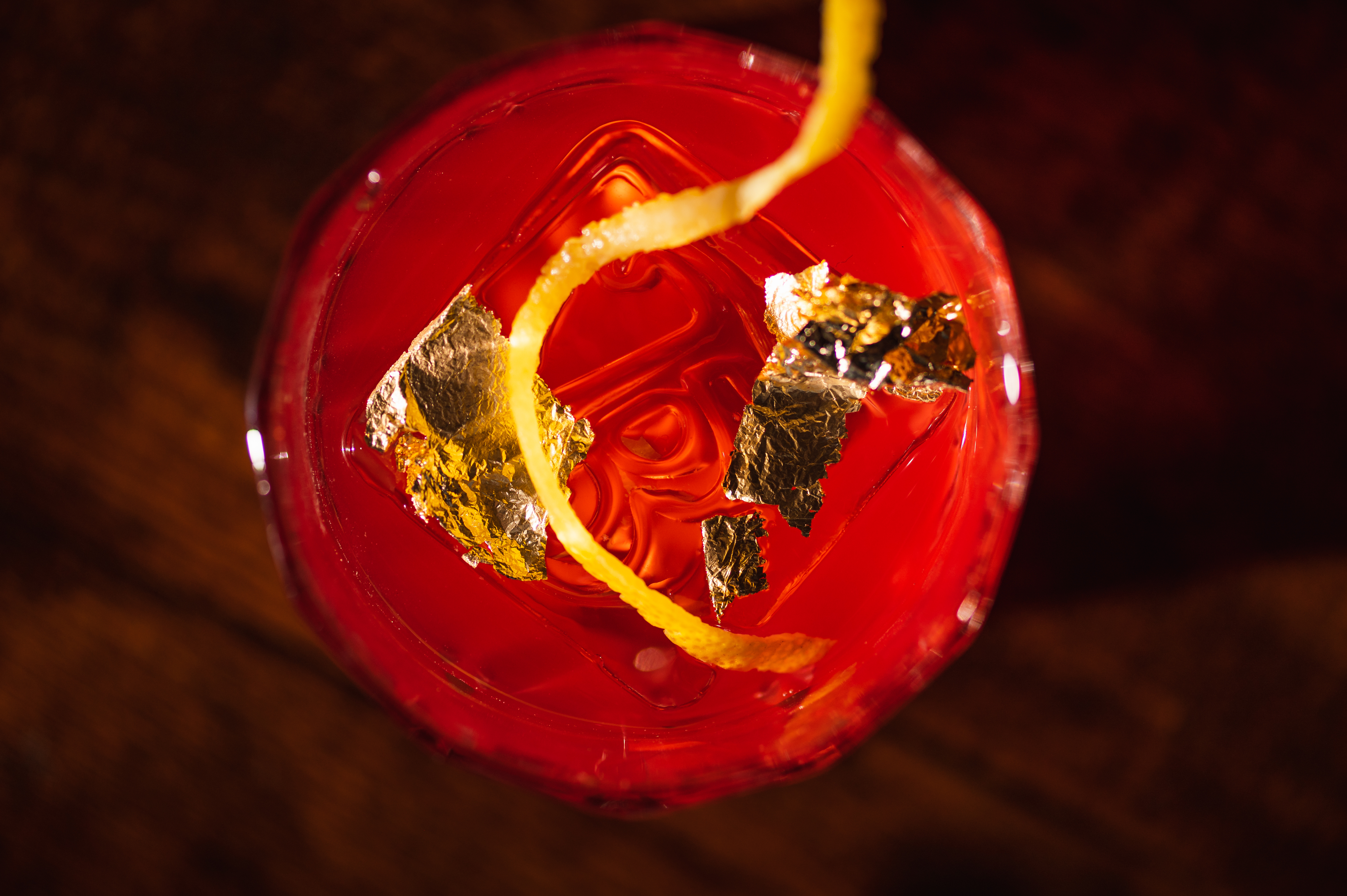 Gold leaf craft cocktail detail shot at The Bunker San Antonio